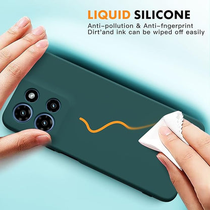 for Motorola Moto G 2025 Case, 2 Pack Tempered Glass Screen Protectors, Soft TPU Liquid Silicone Shockproof Gel Case-Midnight Green