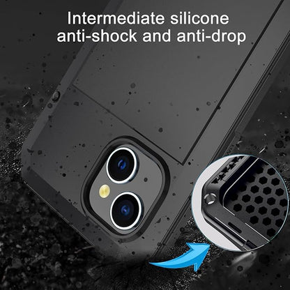 Marrkey for iPhone 14 Case, 360 Full Body Protective Cover Heavy Duty Shockproof Tough Armour Aluminum Metal Case with Silicone Built-in Screen Protector for Apple iPhone 14 6.1 Inch - Black