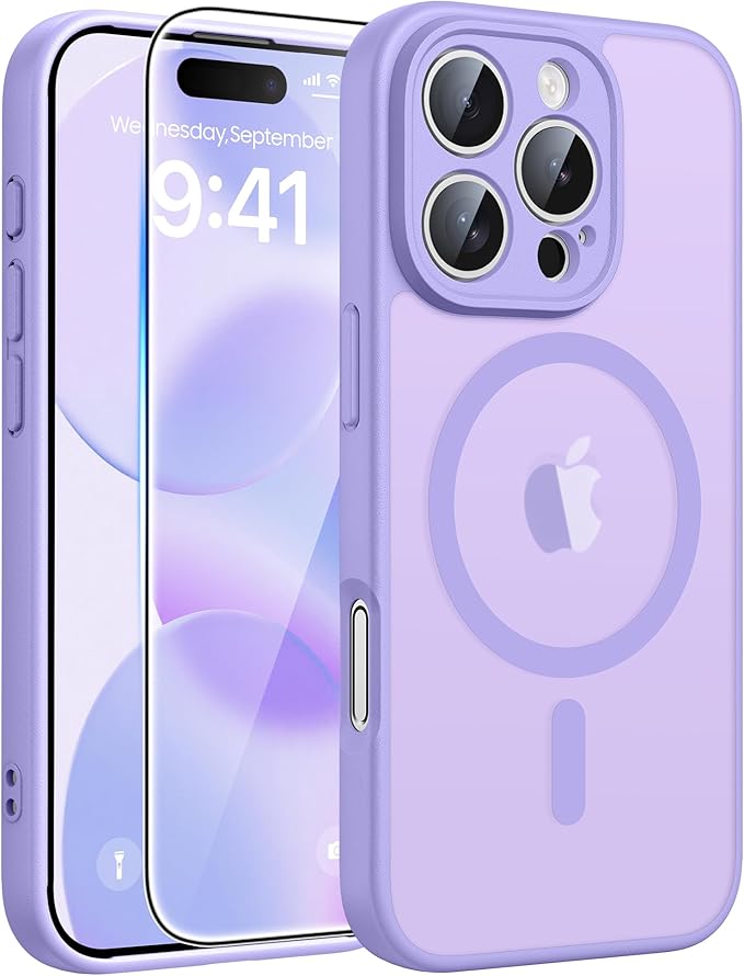 FNTCASE for iPhone 16 Pro Max Case: [Compatible with Magsafe] Translucent Matte Cases with [Full Camera Protection] [Screen Protector] Military Grade Shockproof Protective Phone Cover - Light Purple