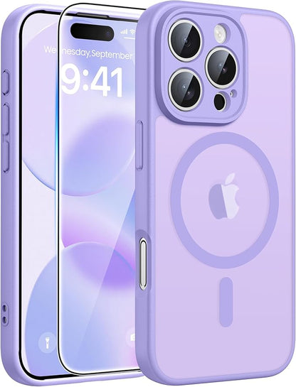 FNTCASE for iPhone 16 Pro Max Case: [Compatible with Magsafe] Translucent Matte Cases with [Full Camera Protection] [Screen Protector] Military Grade Shockproof Protective Phone Cover - Light Purple