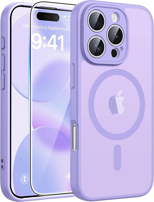 FNTCASE for iPhone 16 Pro Max Case: [Compatible with Magsafe] Translucent Matte Cases with [Full Camera Protection] [Screen Protector] Military Grade Shockproof Protective Phone Cover - Light Purple