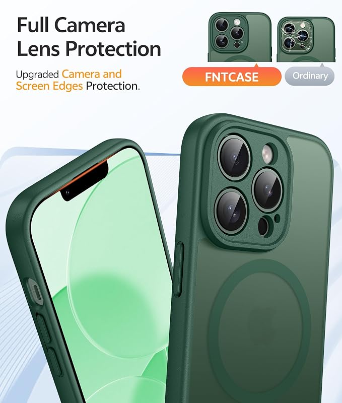 FNTCASE for iPhone 13 Pro Max Case: [Compatible with Magsafe] Translucent Matte Magnetic Phone Cover - Military Grade Drop Protection Shockproof Protective Cases - Green