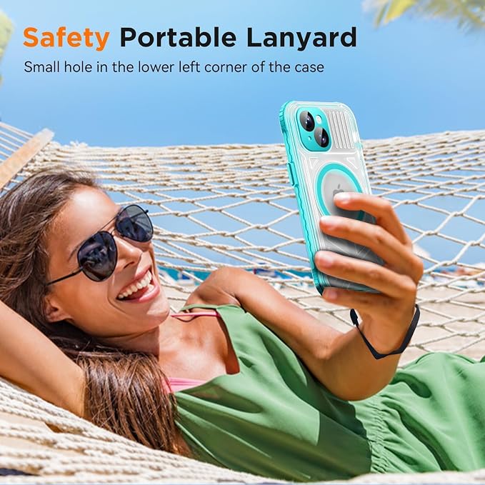 WIFORT for iPhone 15 Waterproof Case, [IP68 Underwater Dustproof][Built-in Screen][15FT Military Shockproof], 360 Full Body Sealed Protection Cover Magnetic Frosted Phone Case, 6.1" Teal