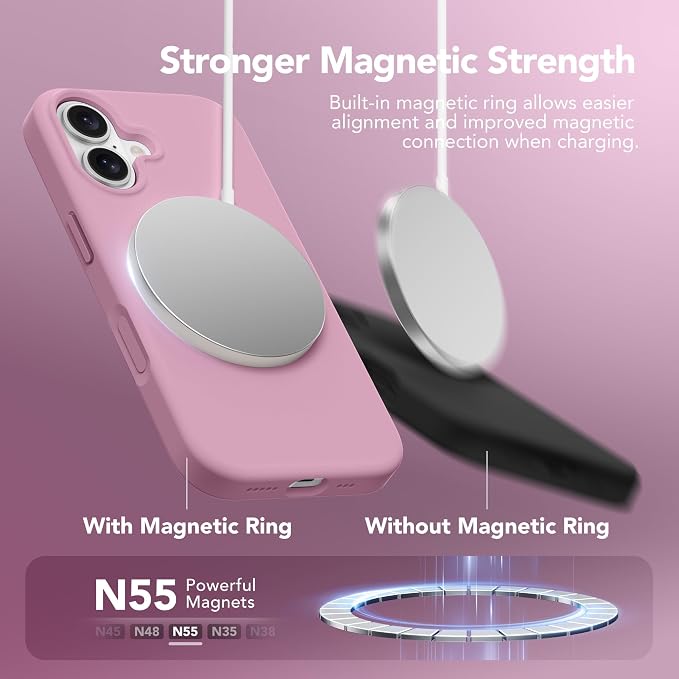 GONEZ Magnetic for iPhone 16 Case, Compatible with MagSafe, [Screen Protector + Camera Lens Protector], Liquid Silicone Shockproof Protective Phone Case for iPhone 16 6.1", Blackcurrant