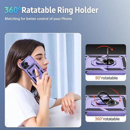 Weycolor for iPhone 14 Pro Max Case with Camera Lens Cover, HD Screen Protector, 10 FT Military Grade Drop Protection, Magnetic Ring Holder Kickstand Protective Phone Case, Lavender