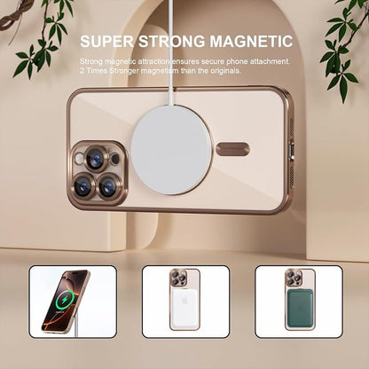 Misea Magnetic for iPhone 16 Pro Max Case Compatible with MagSafe [Never Yellowing] [Military Grade Drop Protection] Full Camera Lens Protector Plating Soft Clear Phone Case for Women 6.9", Desert