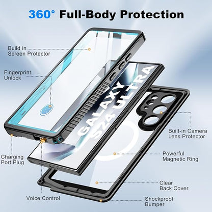 for Samsung Galaxy S24 Ultra Waterproof Case with Magsafe, Built-in Magnetic & Screen Protector, IP68 Certified Full Body Shockproof, for Water Sports Underwater Photography, 6.8" Blue