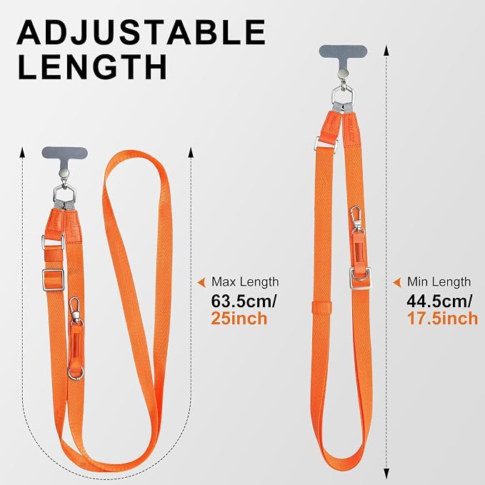 Phone Lanyard Crossbody with 2 Phone Tabs, Adjustable Anti Theft Phone Strap for iPhone & Android, Universal Skin-Friendly Cell Phone Neck Lanyard for Travel Hiking Cycling Shopping (Orange)