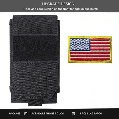Black Tactical Molle Cellphone Pouch Case,Heavy Duty Waterproof Phone Holster Bag for iPhone 11 12 13 Pro Max for Samsung S22 S21 S20 FE Note 20 A13 A12 A02S Less 6.7" Phone with US Flag Patch