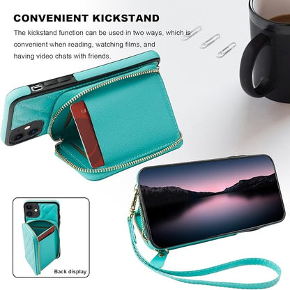 Bocasal Crossbody Wallet Case for iPhone 11, RFID Blocking PU Leather Zipper Handbag Purse Flip Cover, Kickstand Folio Case with Card Slots Holder Wrist Strap Lanyard 6.1 Inch (Mint Green)