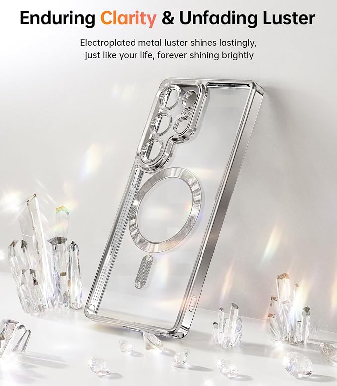 Meifigno Case Designed for Samsung Galaxy S25 Ultra 6.9 inch, [Compatible with MagSafe] [2X HD Screen Protectors] [Glitter Card & Wrist Strap] Full Lens Protection Case for Galaxy S25 Ultra, Silver | 6.9 inch