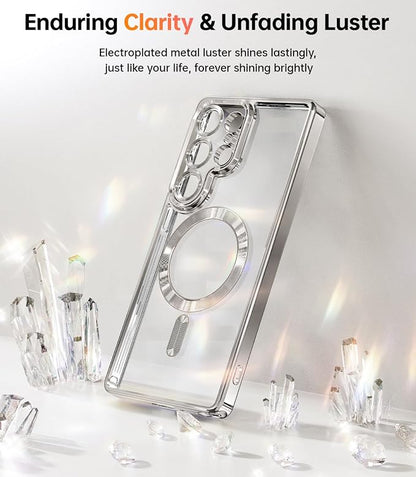 Meifigno Case Designed for Samsung Galaxy S25 Ultra 6.9 inch, [Compatible with MagSafe] [2X HD Screen Protectors] [Glitter Card & Wrist Strap] Full Lens Protection Case for Galaxy S25 Ultra, Silver | 6.9 inch