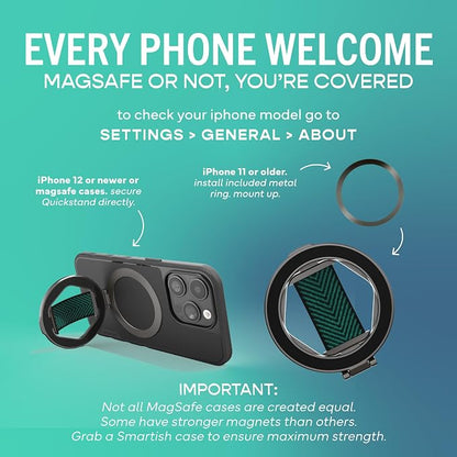 Smartish® MagSafe Grip Kickstand - Quickstand - Magnetic Cell Phone Finger Loop Grip - [Dual-Sided Magnets] Ring Holder Mount w/MagSafe Adapter Kit for Apple iPhone Accessories - So Jaded