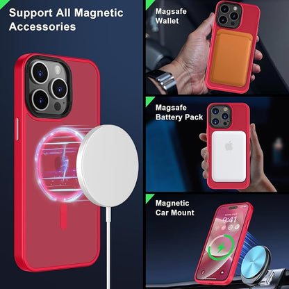 MOCCA Strong Magnetic for iPhone 15 Pro Max Case, [Compatible with Magsafe][13FT Military Drop Protection] Slim Translucent Matte Shockproof Case for iPhone 15 ProMax Case 6.7'' - Red