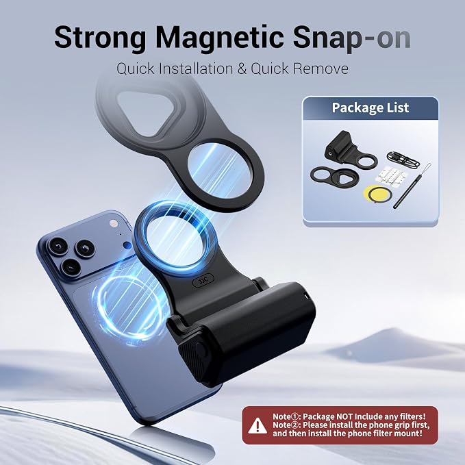 KIWIFOTOS Magnetic Phone Camera Grip with 67mm Camera Lens Filter Adapter for iPhone 17 16 15 14 Pro Max Photography UV ND CPL Phone Lens Adapter(67mm Filters not Included)