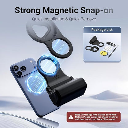 KIWIFOTOS Magnetic Phone Camera Grip with 67mm Phone Lens Filter Adapter Kit for Magsafe iPhone 17 16 15 14 Pro Handle with Remote & Tripod Adapter (Filter not Included)