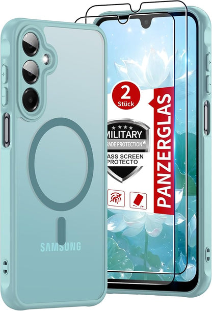 for Samsung Galaxy A16 5G Phone Case: Samsung A16 Case [Mag-Safe Fit] with 2PC Tempered Glass Screen Protector,Frosted Translucent A16 Case Soft-Touch Skin Protection for Galaxy A16 Cover,Mint Greenn
