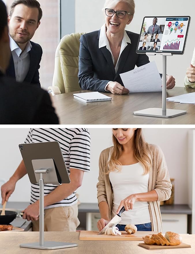 Tablet Stand Height Angle Adjustable, Eye-Level Desktop iPad Stands Tablet Holder for Home Office, Cradle Dock for iPad Pro 12.9, Air Mini 4, Kindle, E-Reader, Nexus, iPhone (4-13'') Silver