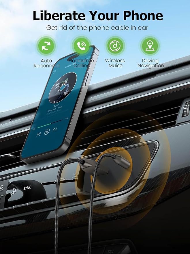 Bluetooth 5.4 Car Aux Adapter, Handsfree Calls, Wireless Music Streaming for Car Home Stereo Speakers Audio System