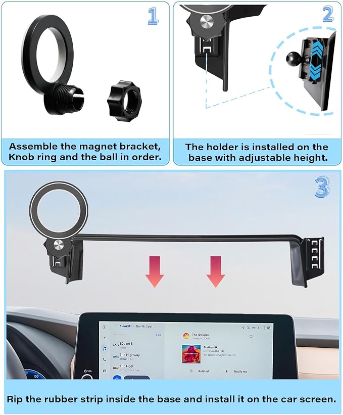 Car Phone Holder for Toyota Grand Highlander/Grand Highlander Hybrid 2024 2025 2026 Accessories Apply to 12.3 Inch Screen Fixed Clip Magnetic Cell Phone Mount 360 Degree Rotation