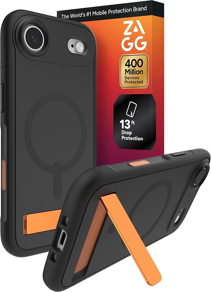 ZAGG Sedona Snap Case with Kickstand for iPhone Air - Flood Black, Drop Protection (13ft/4m), Multi-Layer Protection, with Camera Button, MagSafe Phone Case with Impact-Absorbing Bumpers