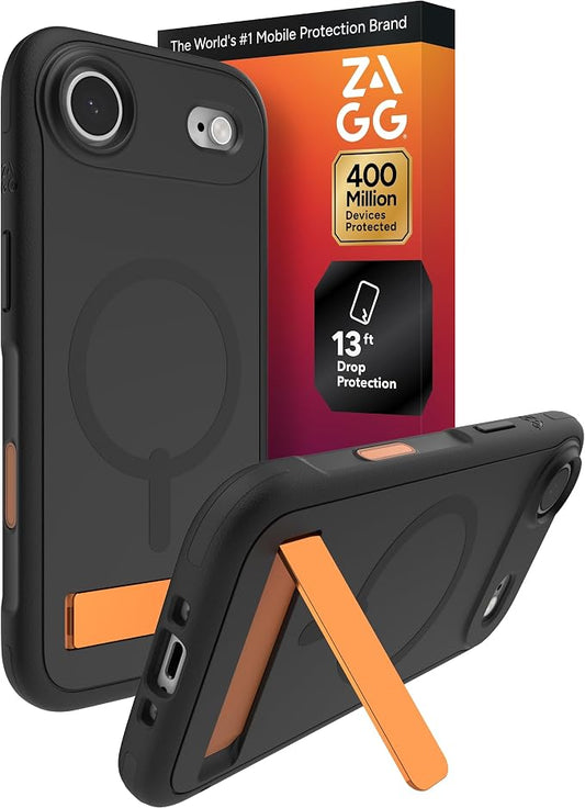 ZAGG Sedona Snap Case with Kickstand for iPhone Air - Flood Black, Drop Protection (13ft/4m), Multi-Layer Protection, with Camera Button, MagSafe Phone Case with Impact-Absorbing Bumpers