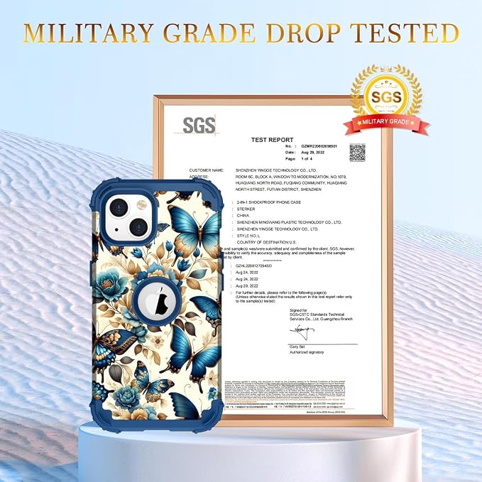 Hocase for iPhone 15 Case, Heavy Duty Shockproof Protection Soft Silicone Rubber Bumper+Hard Plastic Hybrid Protective Case for iPhone 15 (6.1" Display) 2023 - Blue Butterflies
