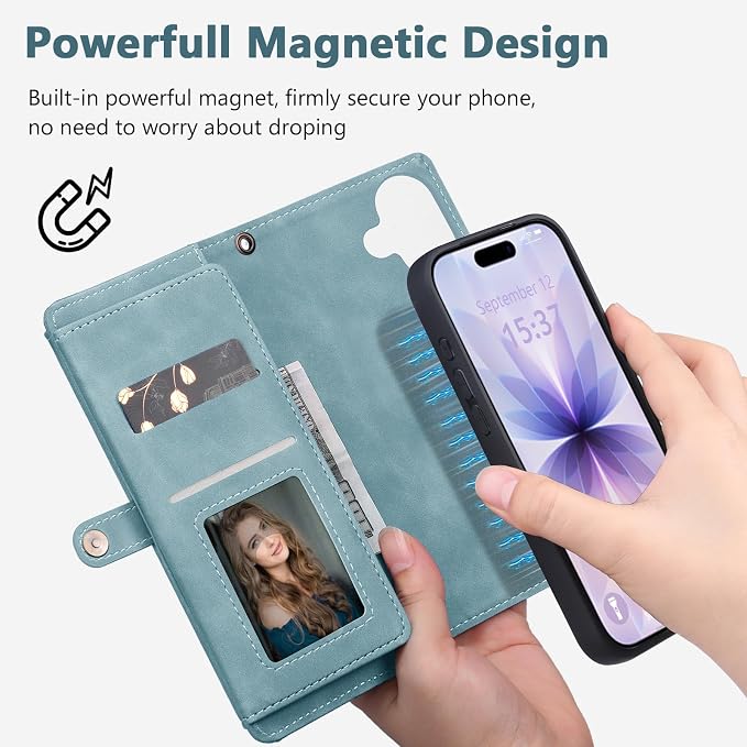 Wallet Case for iPhone 17 with Card Holder/Crossbody Wallet/Strap,[RFID Blocking][Magnetic] PU Leather Phone Case for iPhone 17,6.3 in,Dream Blue