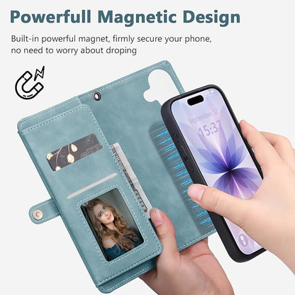 Wallet Case for iPhone 17 with Card Holder/Crossbody Wallet/Strap,[RFID Blocking][Magnetic] PU Leather Phone Case for iPhone 17,6.3 in,Dream Blue