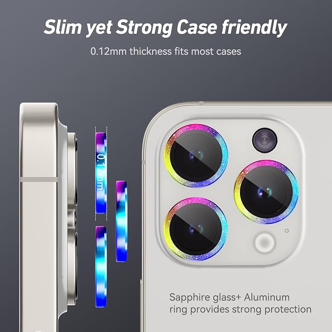 Jeluse Camera Lens Protector for iPhone 17 Pro Max/17 Pro/16 Pro Max/16 Pro/15 Pro Max/15 Pro/14 Pro Max/14 Pro, 9H Tempered Glass Screen Protector Cover Alignment Kit Metal Individual Ring