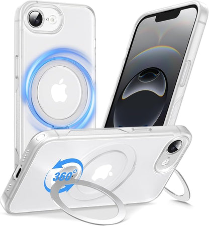 Anqrp 360° All-in-ONE Stand Case for iPhone 17e & iPhone 16e Case with Rotatable Magnetic Kickstand Ring Holder, Compatible with MagSafe, MIL-Grade Shockproof iPhone 17e/16e Phone Case Cover,Clear