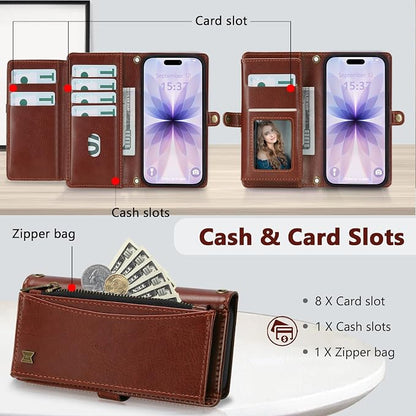 Wallet Case for iPhone 17 with Card Holder/Crossbody Wallet/Strap,[RFID Blocking][Magnetic] PU Leather Phone Case for iPhone 17,6.3 in,Brown