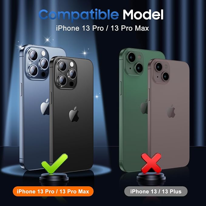 UniqueMe 3 Packs Compatible for iPhone 13 Pro Max/iPhone 13 Pro Camera Lens Protector Acrylic [Not Glass],[Case Friendly][Scratch-Resistant][Night Shooting Mode]-Glitter Black