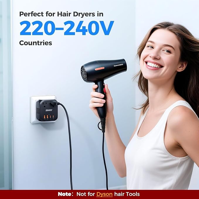 Upgraded 2000W Voltage Converter US to Europe for Hair Dryer - 220V to 110V Converter for European Travel, Power Converter Adapter Combo with 2 PD/QC & UK/AU/US/IT/European Travel Plug Adapters