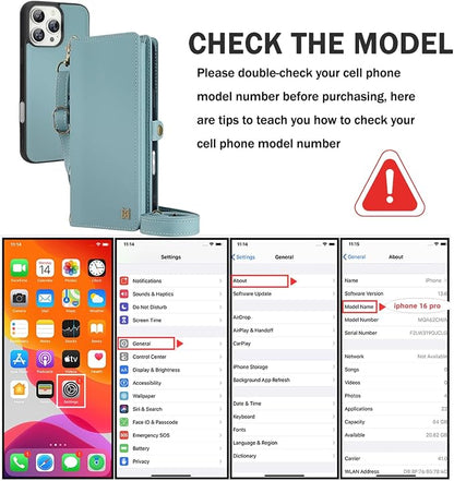 for Wallet Case Compatible with iPhone 16 Pro,Multi-Function Detachable 2 in 1 Magnetic iPhone 16 Pro Wallet,Flip Strap Zipper Card Holder Phone Case with Shoulder Straps (Blue)