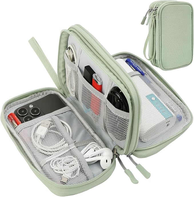 CAAORDKSO Electronic Organizer Bag, Travel Cable Organizer Pouch Electronic Accessories Carry Case, Double Layers Tech Pouch Travel Essentials for Men, Women, Backpack, Business (Mint Green, Large)