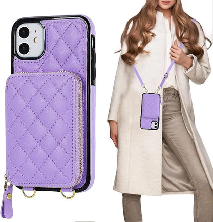 Bocasal Crossbody Wallet Case for iPhone 11, RFID Blocking PU Leather Zipper Handbag Purse Flip Cover, Kickstand Folio Case with Card Slots Holder Wrist Strap Lanyard 6.1 Inch (Purple)