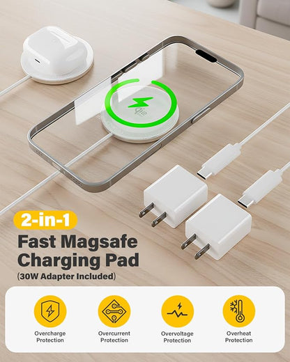 25W Magnetic Wireless Charger, 6FT Fast Charging Pad Qi2.2 Wireless Charge for iPhone 17 16 /AirPods3/2/Pro/for Galaxy S26 Ultra/Pixel 10 Series, Portable Charger for Desk& Travel(1Pack,White)