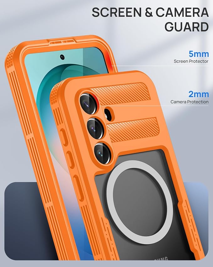 Lanhiem Magnetic for Samsung Galaxy S26 Plus Case, IP68 Waterproof Dustproof Case, [Compatible with Magsafe] [Built-in Screen Protector] Full Body Heavy Duty Rugged Phone Cover 6.7 inch, Cosmic Orange