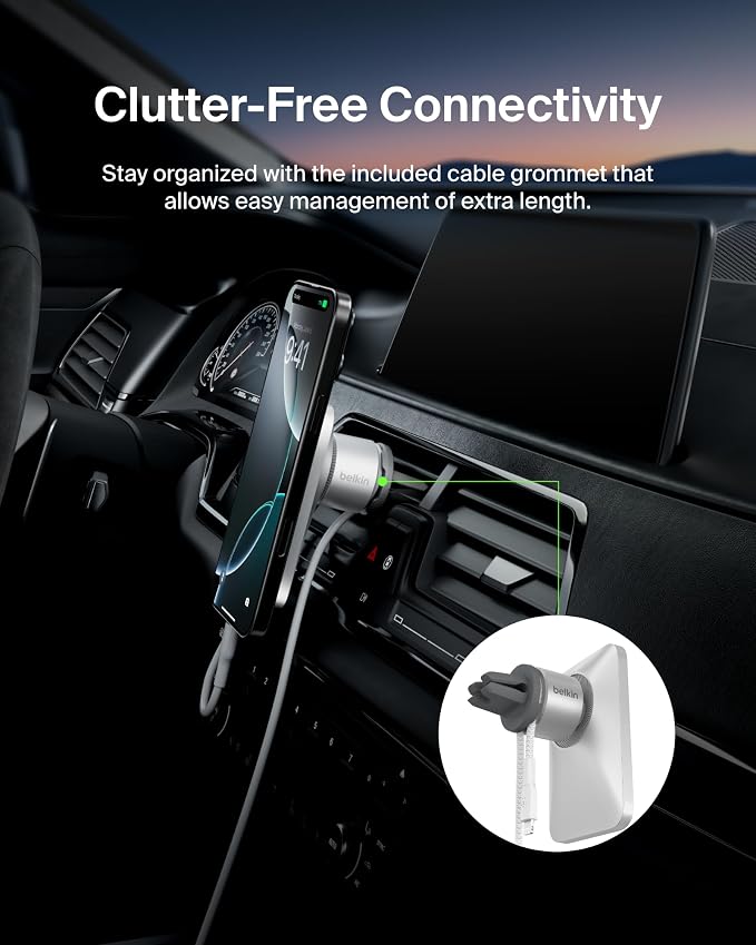 Belkin MagSafe Vent Mount Pro - MagSafe Phone Mount for Car, Magnetic Phone Holder Compatible with iPhone 17, 16, 15, Series, 14 Series, Pixel 10, and More - Gray