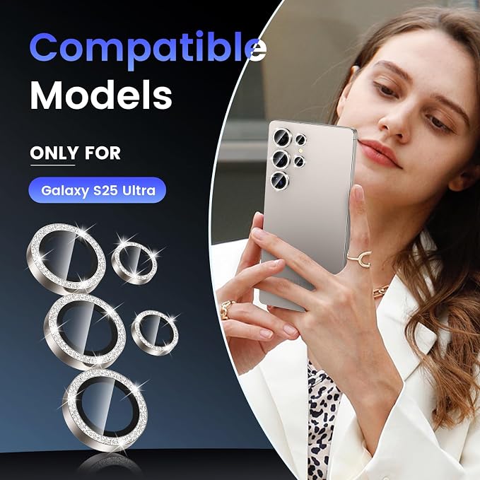 Tensea (3+2PCS Compatible with Samsung Galaxy S25 Ultra Camera Lens Protector, 9H Tempered Glass Camera Cover Screen Protector Metal Individual Ring [Installation Tray][Case Friendly]