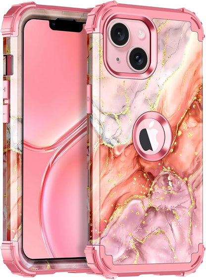 Casetego for iPhone 13 Case,iPhone 14 Case,Three Layer Heavy Duty Sturdy Shockproof Protection Full Rugged Hard PC+Soft TPU Bumper Protective Girls Case for Apple iPhone 13/14 6.1 inch,Gold
