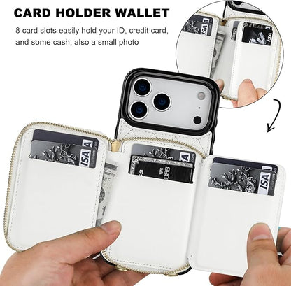 Bocasal Crossbody Wallet Case for iPhone 17 Pro Max, RFID Blocking PU Leather Zipper Handbag Purse Flip Cover, Kickstand Folio Case with Card Slots Holder Wrist Strap Lanyard 5G 6.9 Inch (White)