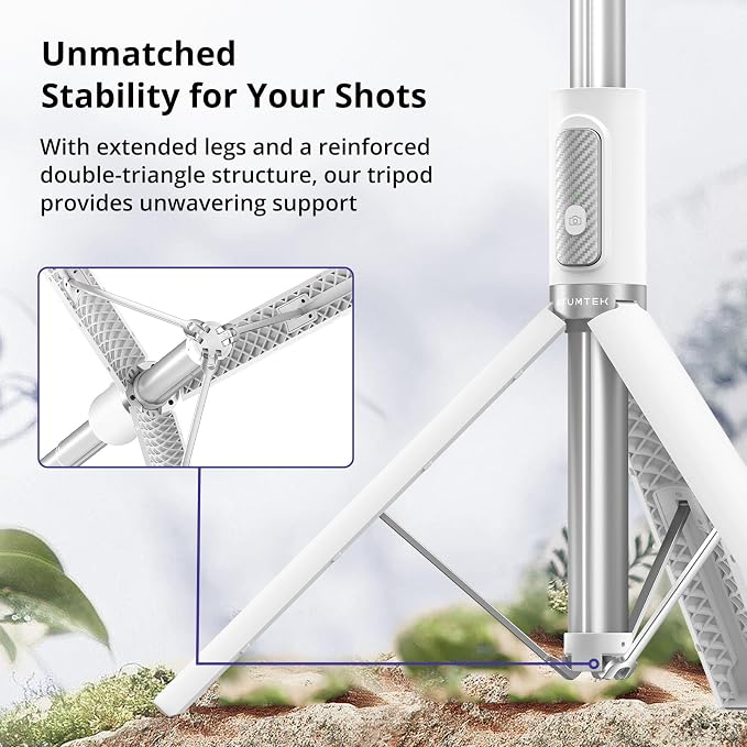 ATUMTEK 68.5" Selfie Stick Tripod, Extendable Aluminum Tripod with Rechargeable Bluetooth Remote, Compatible with iPhone and Android Smartphones, Perfect for Travel, Vlog, Video and Photo, White