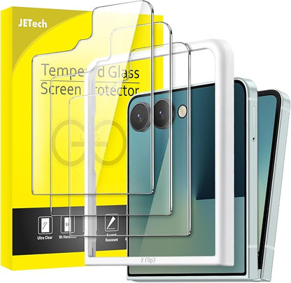 JETech Front Screen Protector for Samsung Galaxy Z Flip 7, 3-Pack | Tempered Glass, Easy Installation Tool, HD Clear, Case-Friendly