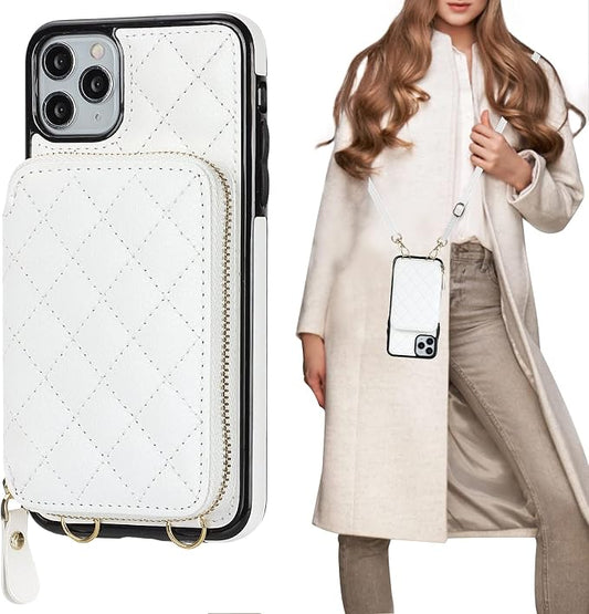 Bocasal Crossbody Wallet Case for iPhone 11 Pro Max, RFID Blocking PU Leather Zipper Handbag Purse Flip Cover, Kickstand Folio Case with Card Slots Holder Wrist Strap Lanyard 6.5 Inch (White)