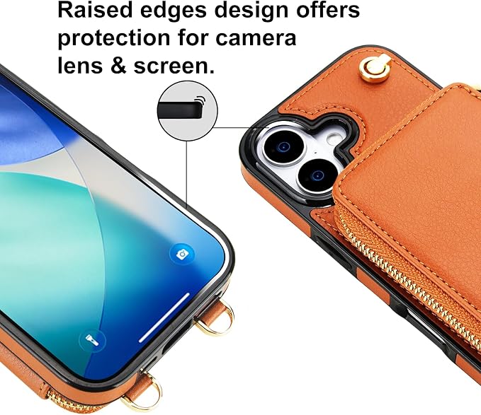 Bocasal for MagSafe Crossbody Wallet Case Compatible with iPhone 17, RFID Blocking Protective Purse Case with Card Slots Holder Kickstand Wrist Strap Lanyard Zipper 6.3 Inch 5G (Brown)