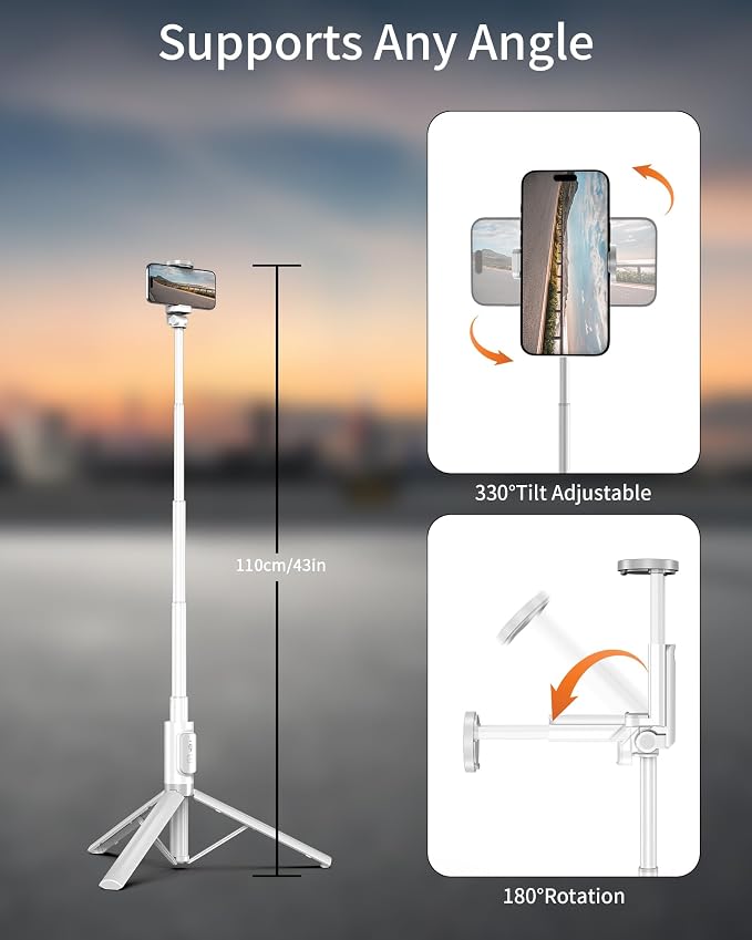 Selfie Stick Tripod - Tripod for iPhone with Remote, Lightweight Phone Stand for Android, Extendable Phone Tripods Stand Compatible with All Cell Phones for Video Recording/Photo/Live Stream/Vlog