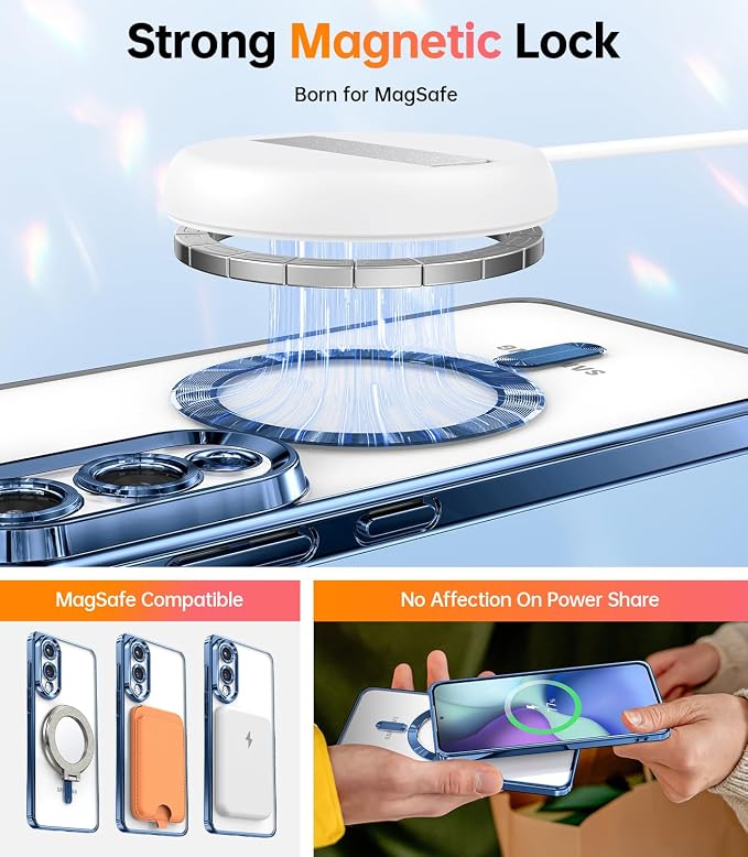 Meifigno Designed for Samsung Galaxy S25 Edge Case, [Compatible with MagSafe] [2X Screen Protectors] [Glitter Card & Wrist Strap] Surround Raised Lens Protection Slim Case for S25 Edge 6.7", Navy