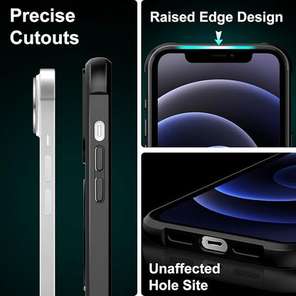 360° Magnetic Swivel Ring for iPhone 12 case, Built-in Metal Stand and Ring Holder, Magsafe Compatible, Military Grade Protection, Shock Resistant - Black